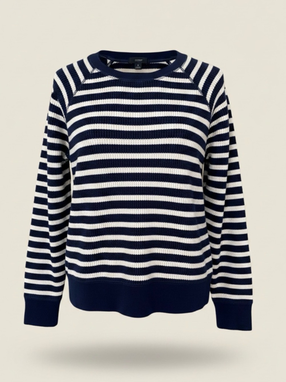 J.Crew Navy & White Striped Waffle Knit Cropped Shirt | Cozy Cotton Pullover